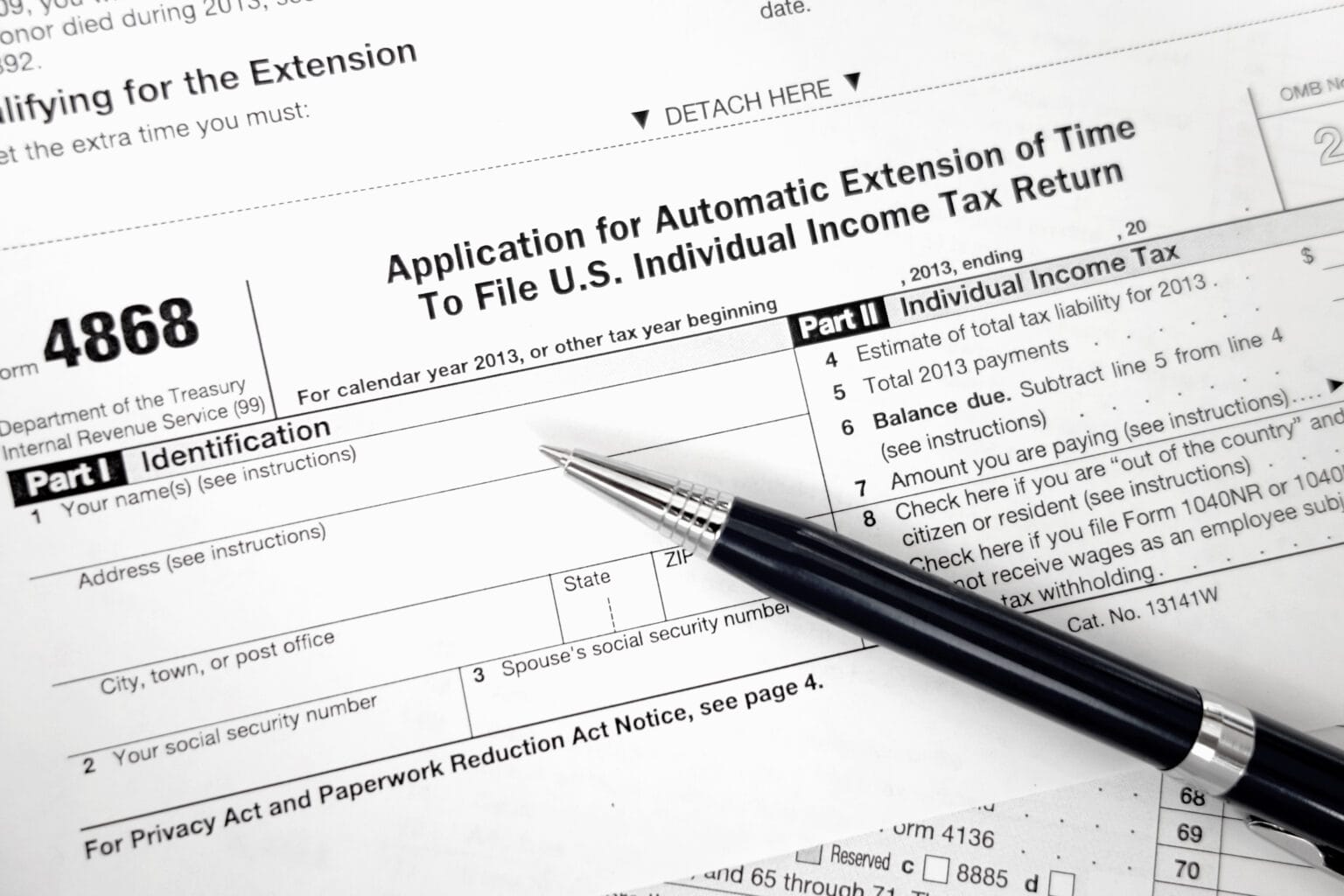 IRS Form 4868 used to request an extension for U.S. individual income tax filing ahead of the 2025 tax deadline.