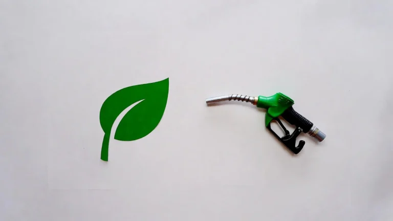 Generic green leaf icon placed next to a fuel pump nozzle